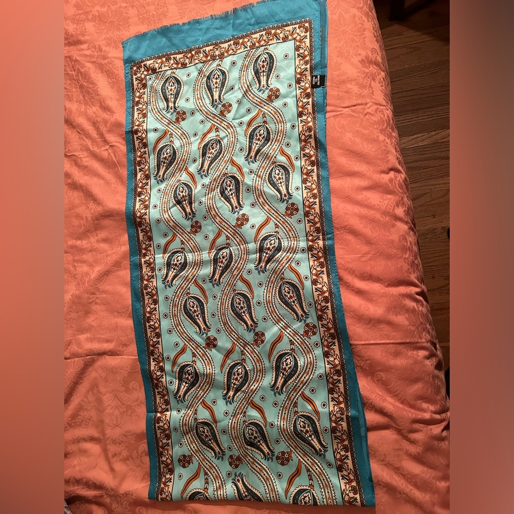 Silk Scarf or Wrap - Teal and Brown